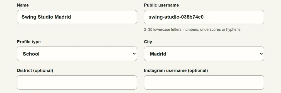 Profile editor with the profile type set to School
